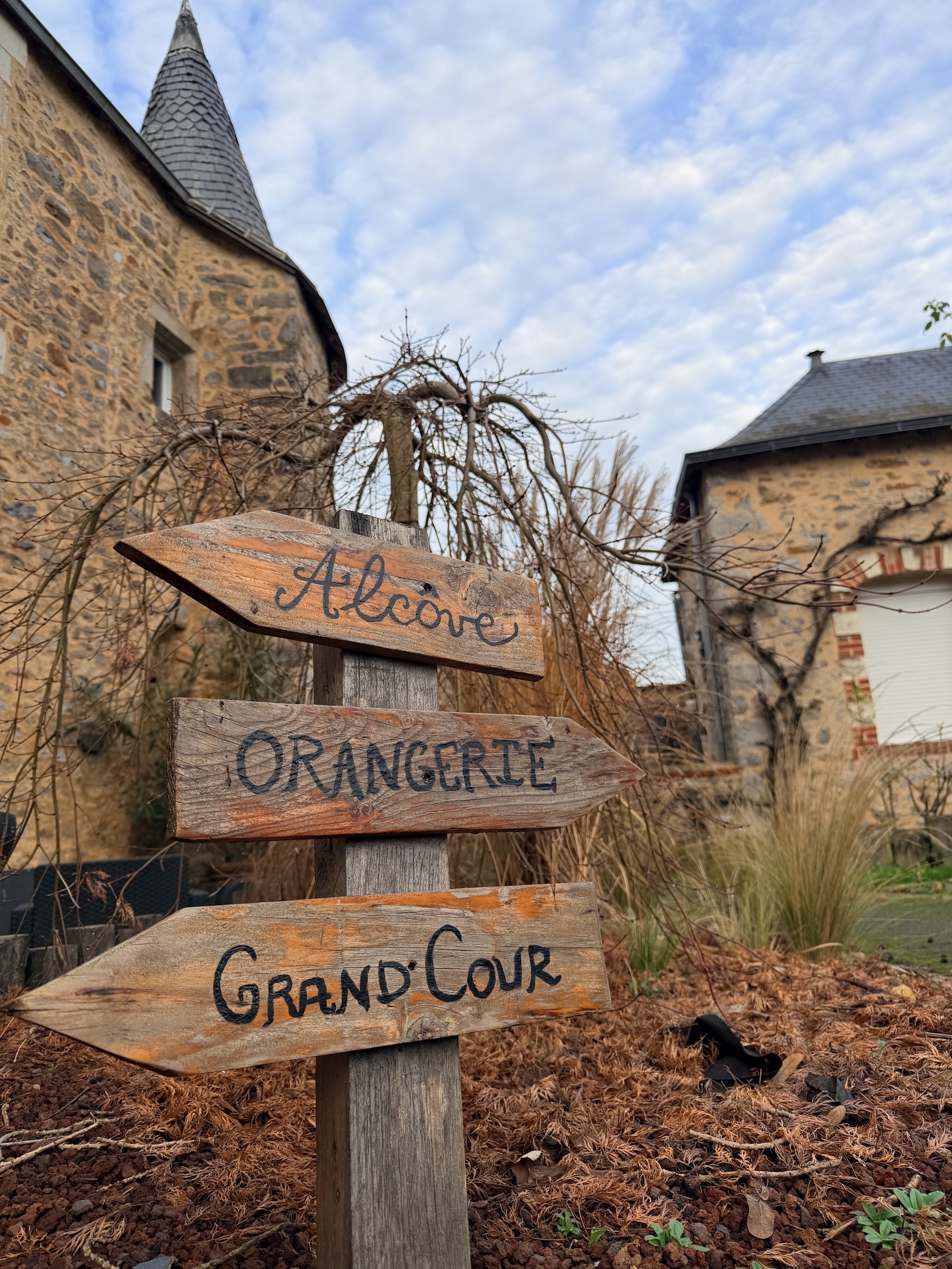 Signs indicating Alcôve, Orangerie and Grand’Cour